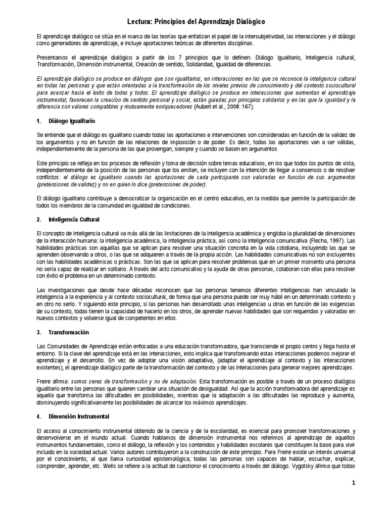 7 Principios del Aprendizaje Dialógico | PDF | Aprendizaje | Conocimiento