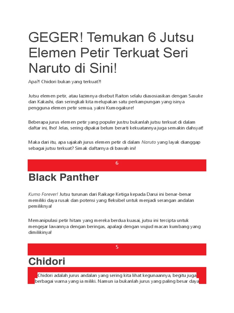 Geger Temukan 6 Jutsu Elemen Petir Terkuat Seri Naruto Di Sini