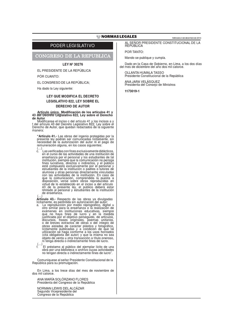 Modificación Ley de Derecho de Autor | PDF | Estatuto | Gobierno