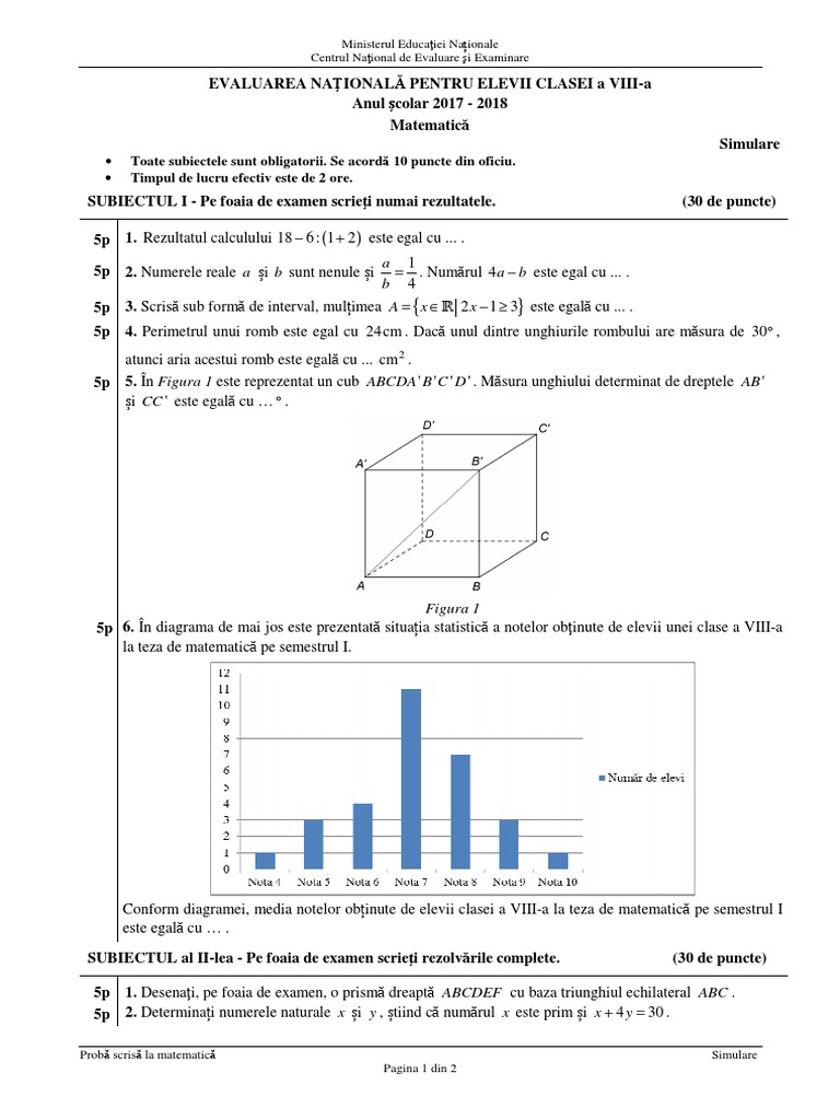 2018 Simulare Evaluare Nationala Matematica Cu Barem Pdf Pdf
