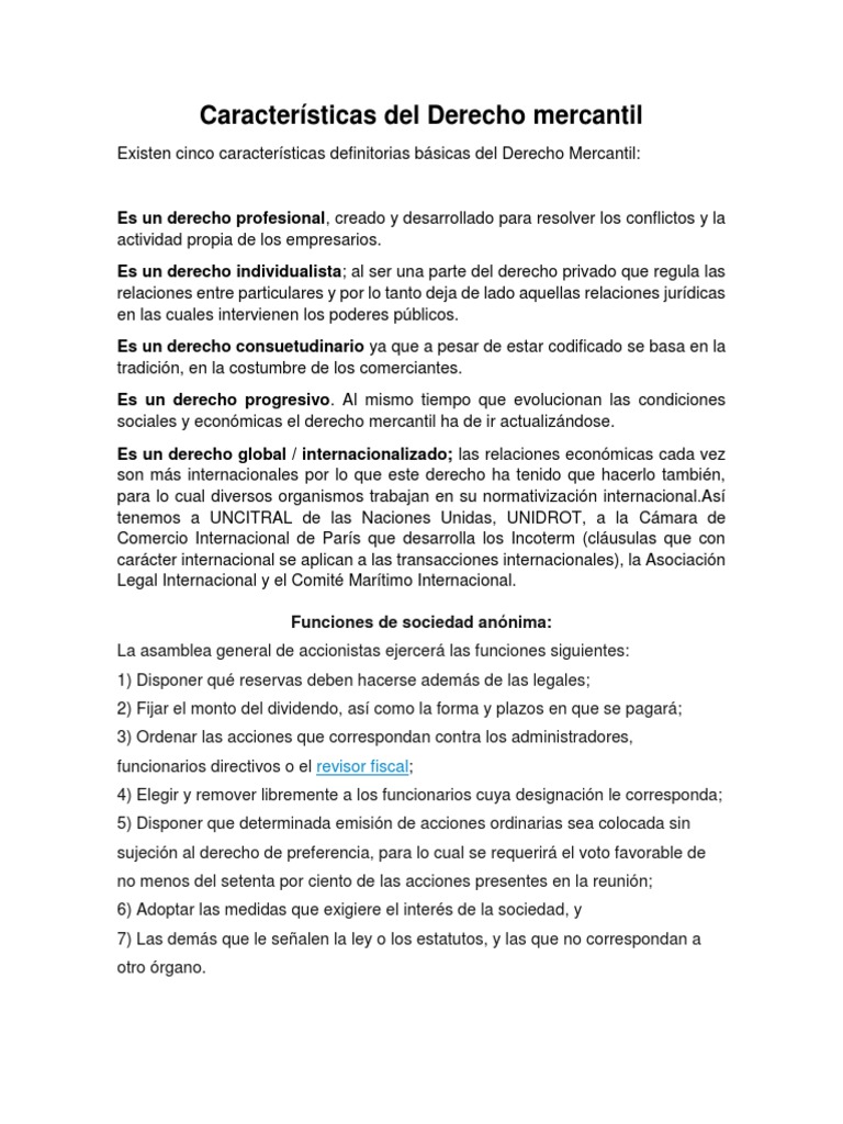Características Del Derecho Mercantil