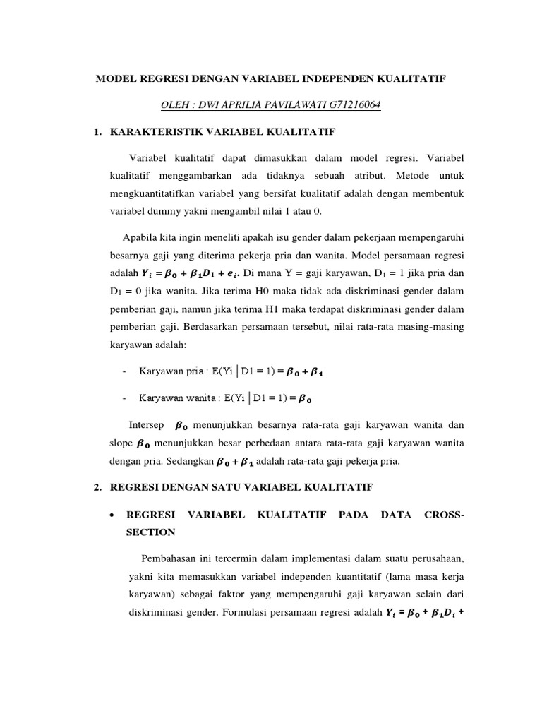 Model Regresi Dengan Variabel Independen Kualitatif