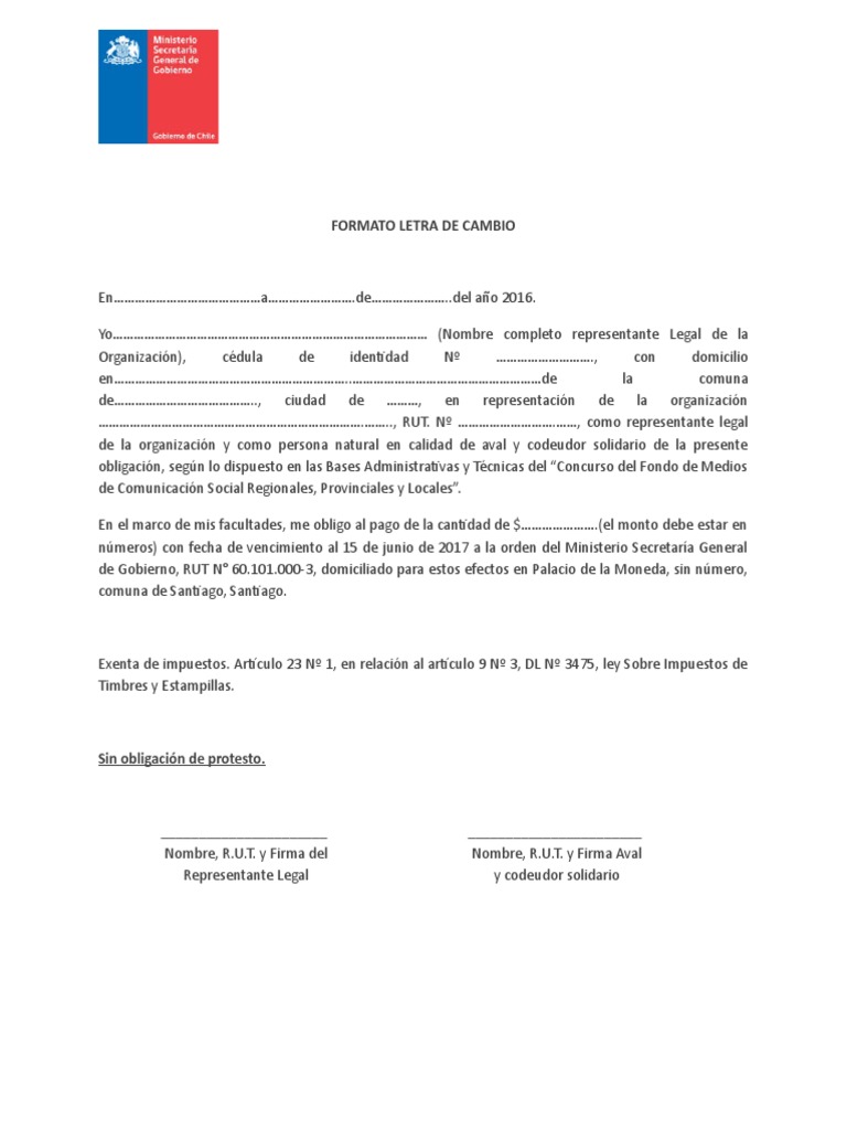 Modelos Letra De Cambio Formato Letra de Cambio 20161 | PDF