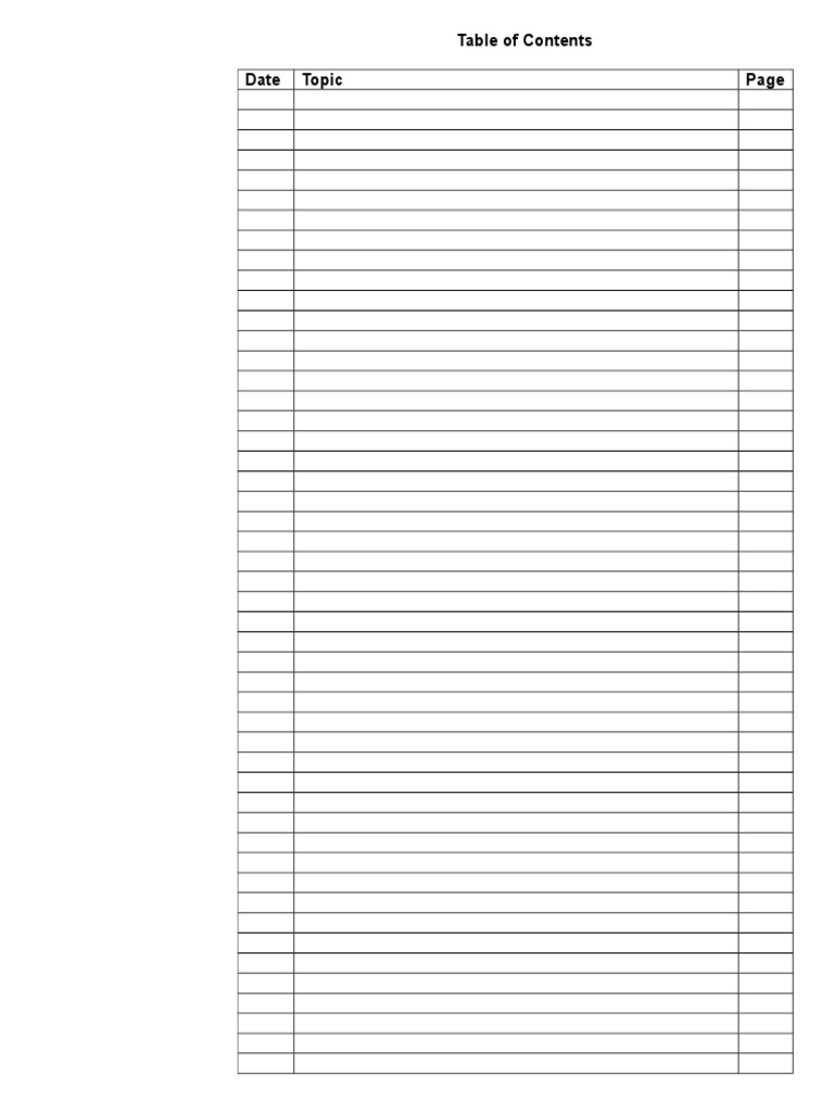 Blank Table of Contents Template  PDF