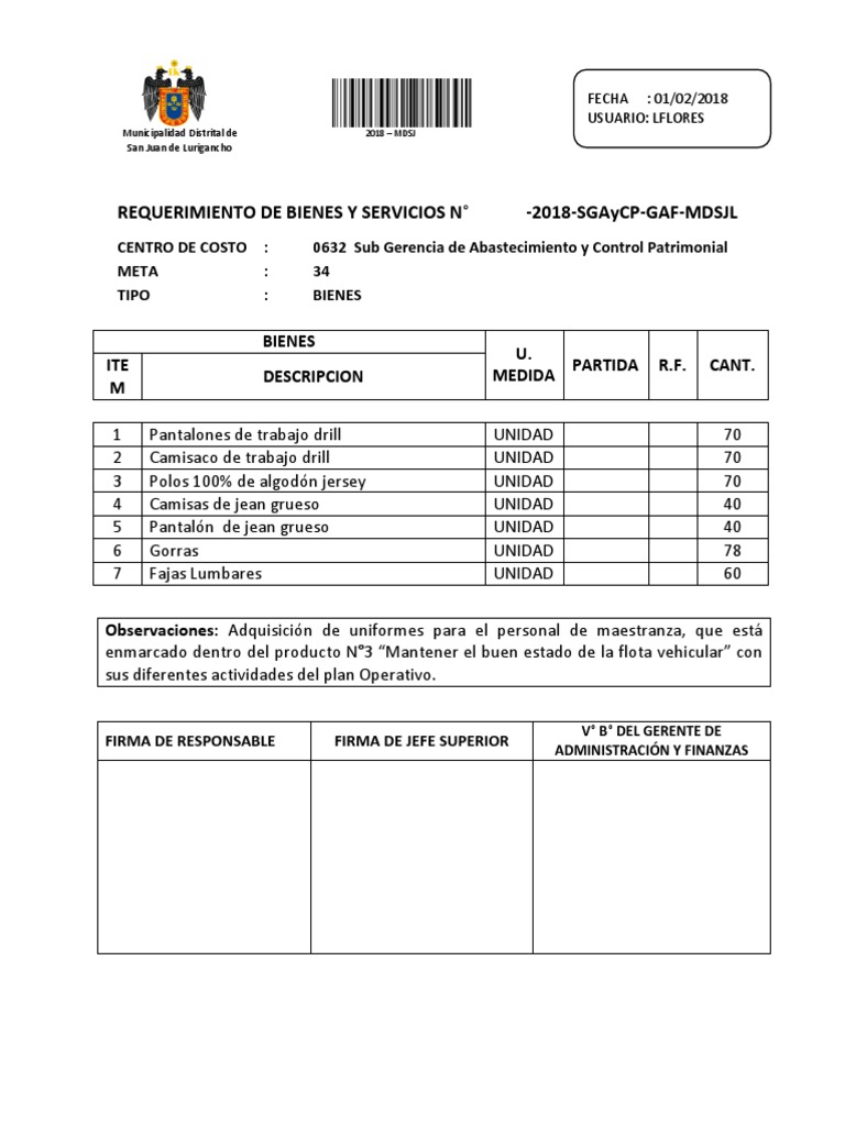 MODELO DE Requerimiento de Bienes y Servicios PDF