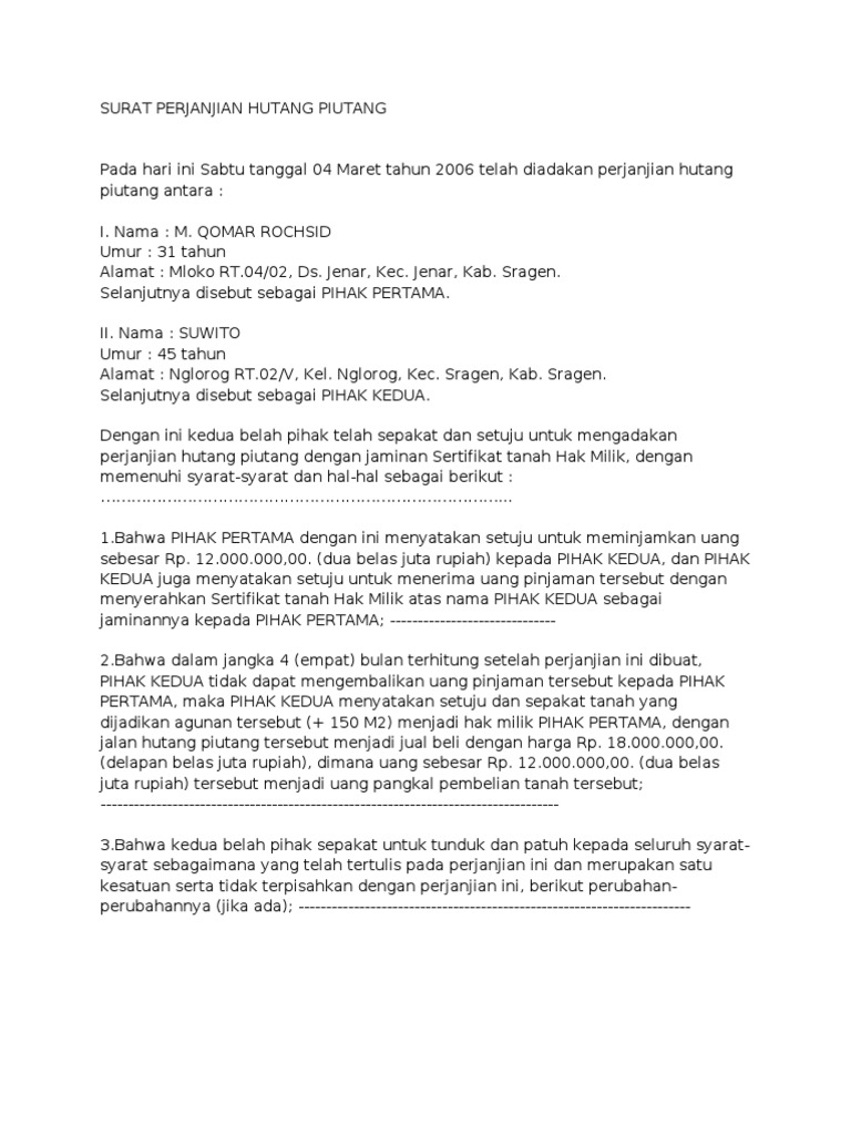 Dapatkan Contoh Surat Perjanjian Hutang Piutang Dengan Jaminan Sertifikat Tanah Pdf {Paling Baru|Paling Lengkap|Paling Update|Paling Bagus})}}