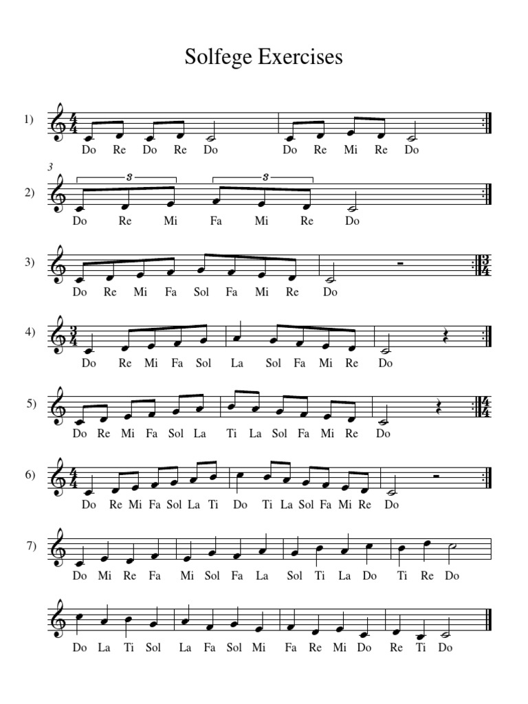 Solfege Exercises Musical Notation Symbols