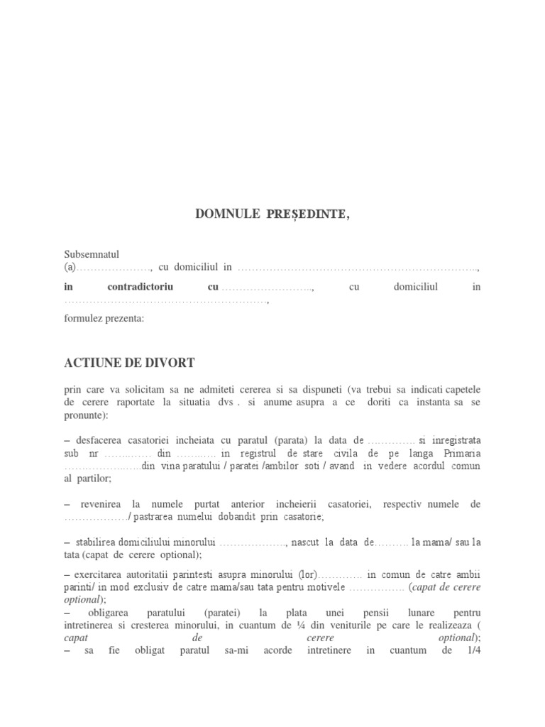 Cerere de Divorț cu Copil Minor | PDF | Law