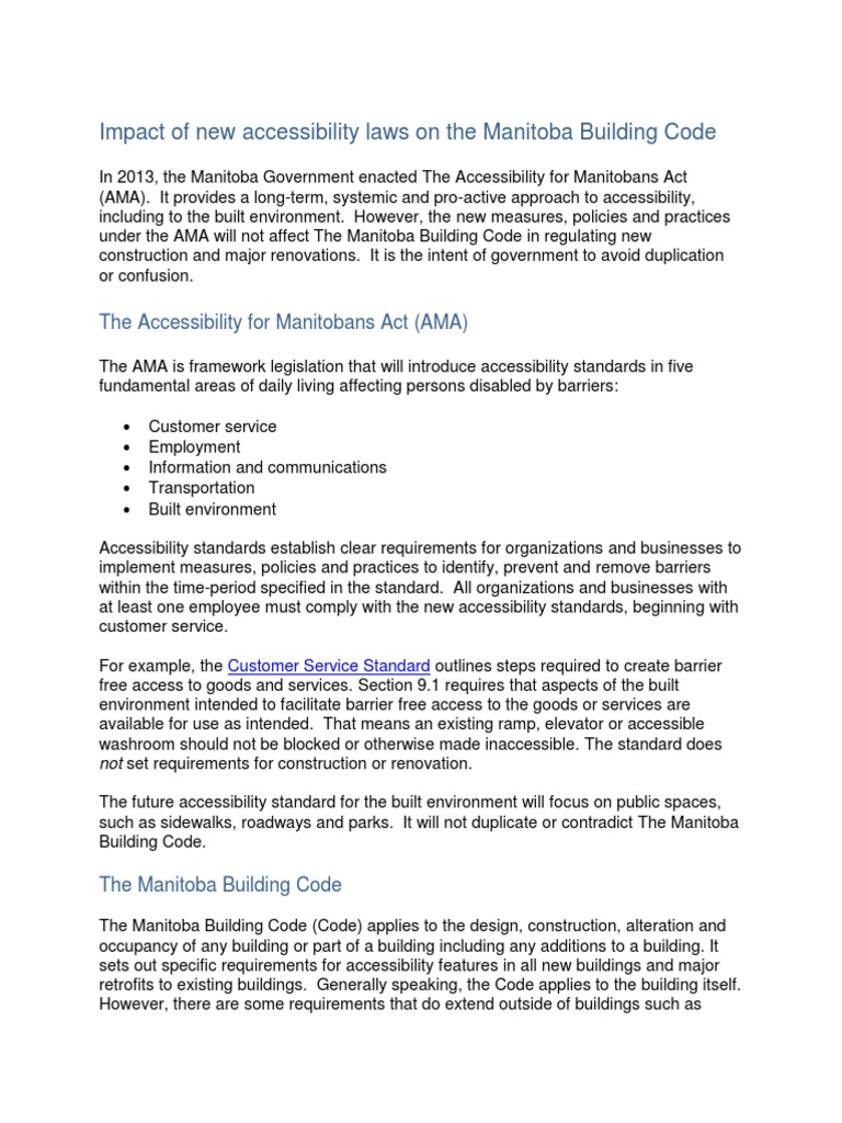 Impact of New Accessibility Laws On The Manitoba Building Code PDF