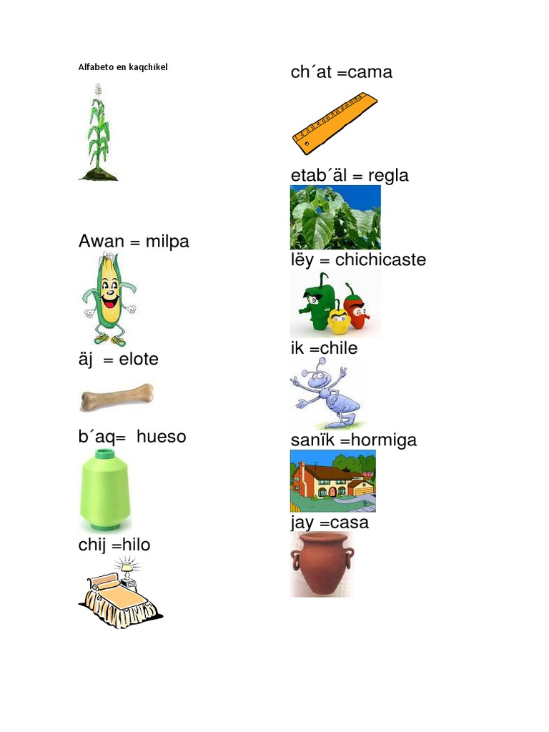 Alfabeto en Kaqchikel e Ilustrado