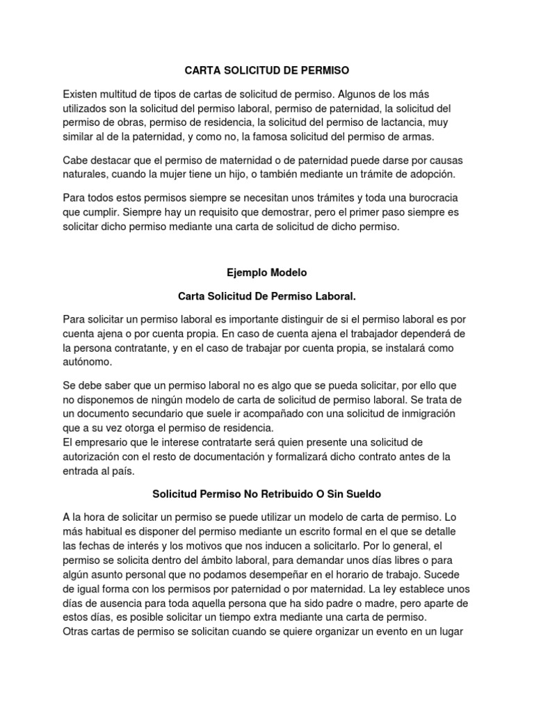 Carta Solicitud De Permiso Salario Adopcion