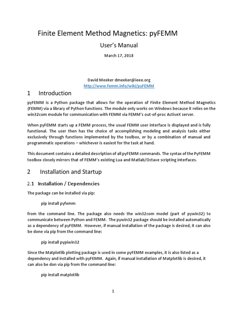 pyFEMM User's Manual for Windows | PDF | Command Line Interface ...