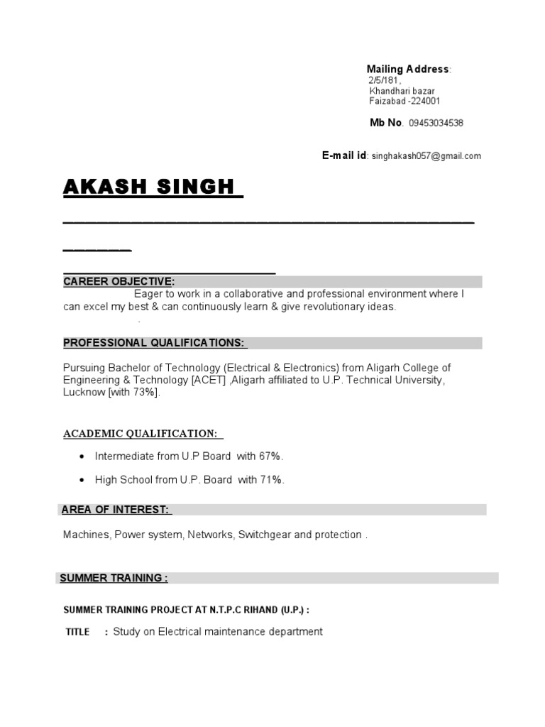 Akash Singh's Engineering Resume | PDF