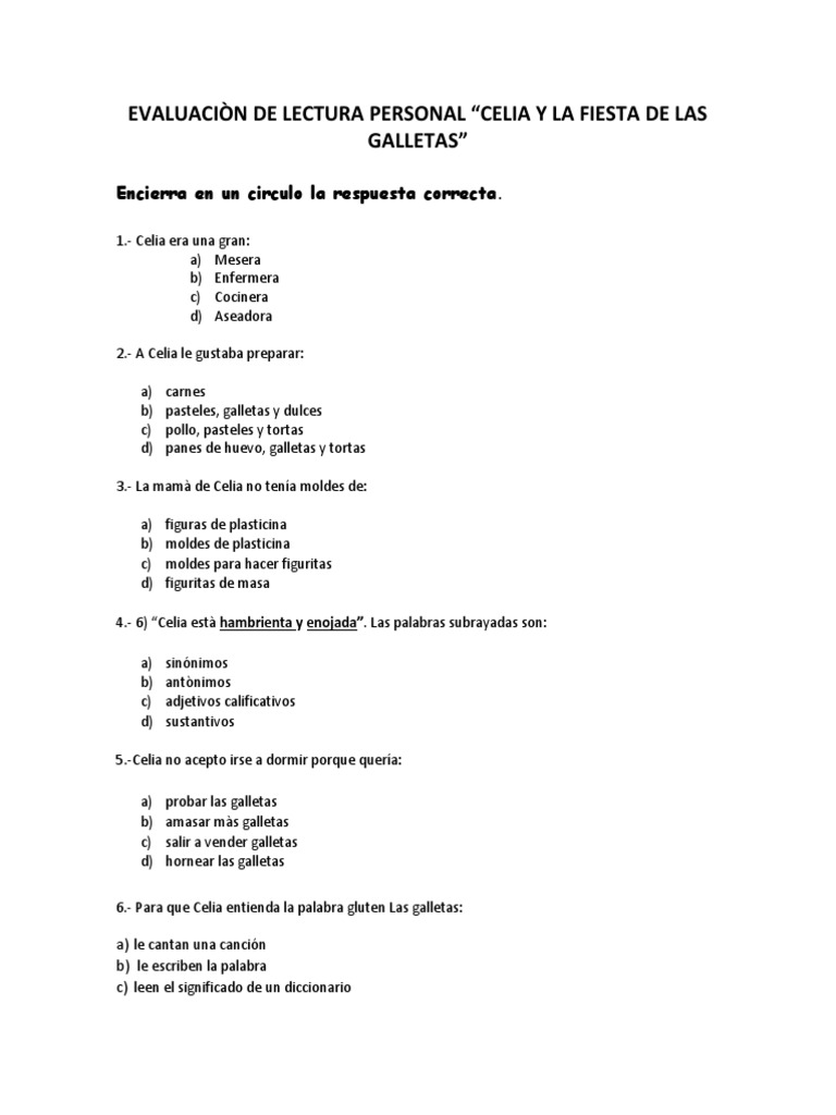 Prueba de Celia y La Fiesta de Galletas PDF Galleta Trigo