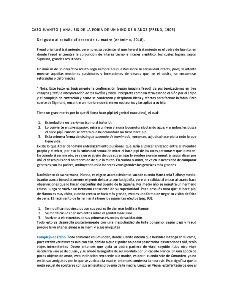 Análisis del Caso Juanito Freud | PDF | Complejo de Edipo | Sigmund Freud