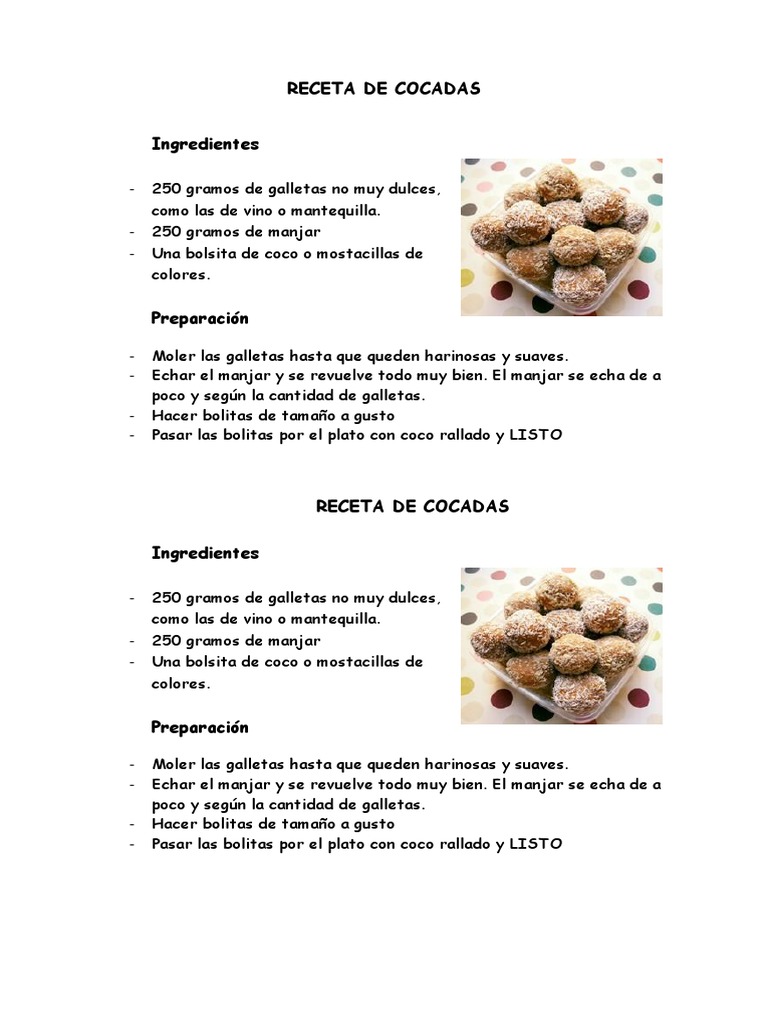 Receta de Cocadas 1° | PDF | Cocina | Cocina occidental