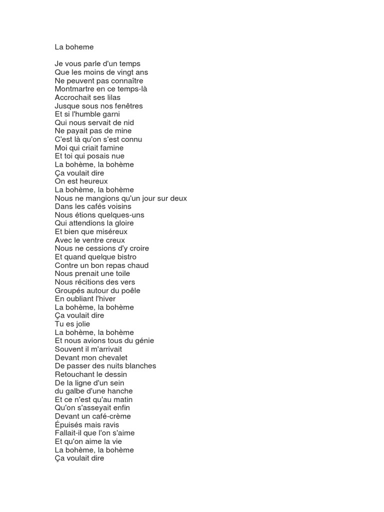 Charles Aznavour La Boheme PDF