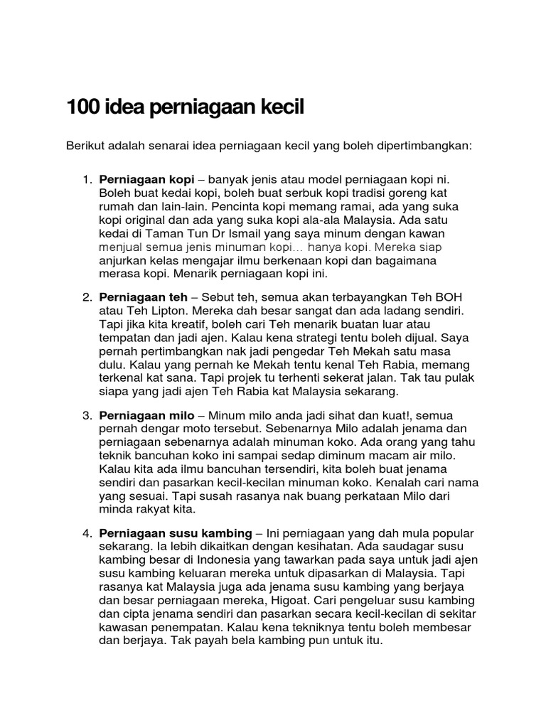 100 Idea Perniagaan Kecil  PDF
