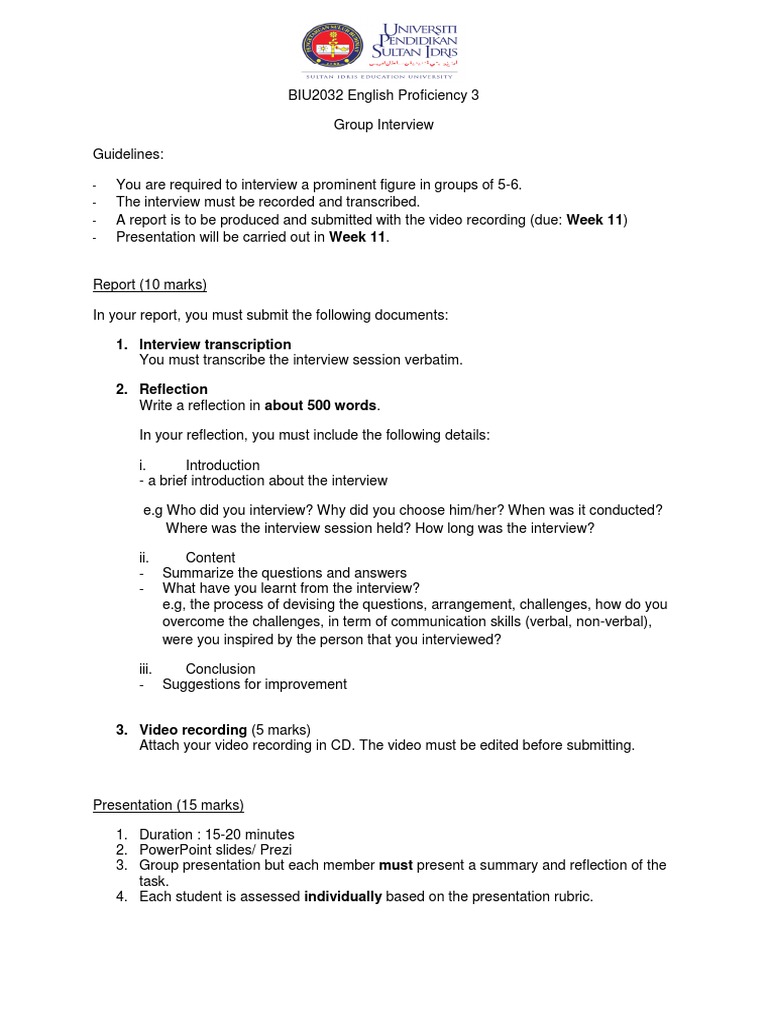 Group Interview Guidelines and Report | PDF | Vocabulary | Rubric ...