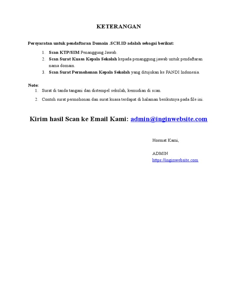 Contoh Surat Permohonan Pendaftaran Domain Dari Kepala
