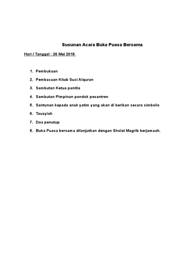 Susunan Acara Buka Puasa Bersama