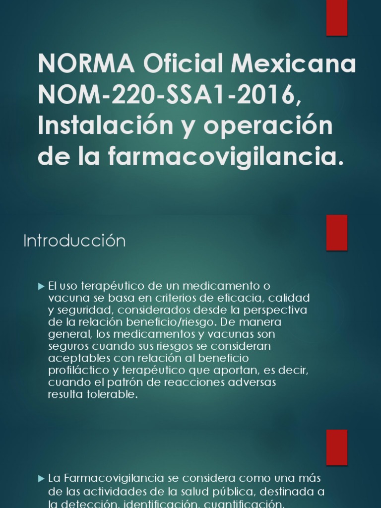 NORMA Oficial Mexicana NOM 220 SSA1 2016