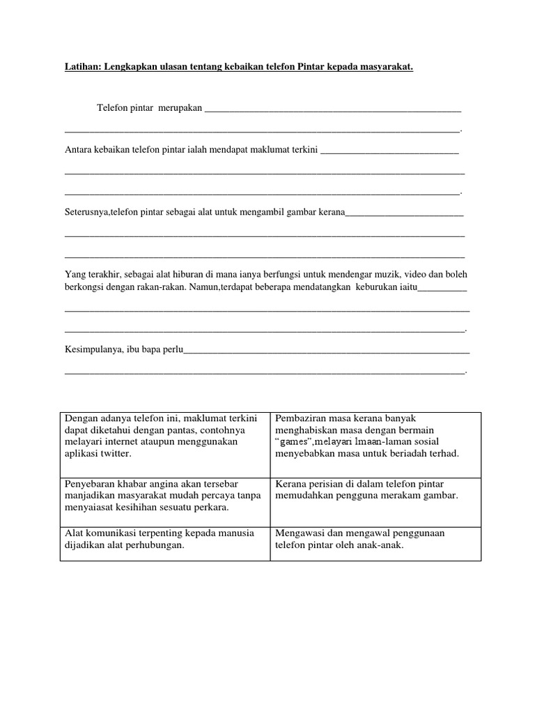 Latihan Ulasan Kebaikan Telefon Pintar Pdf