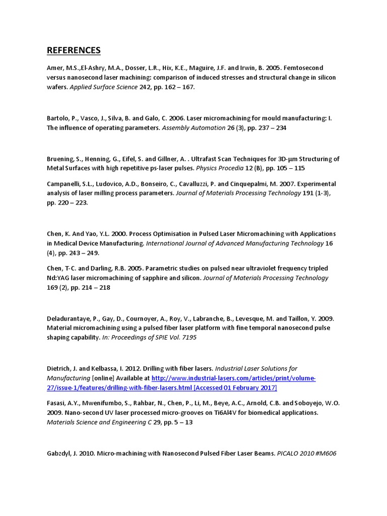 References: Manufacturing (Online) Available at | PDF | Laser ...