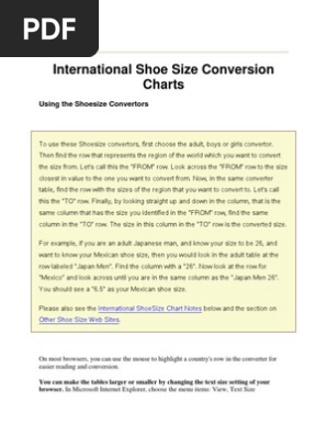 International Shoe Size Conversion Charts