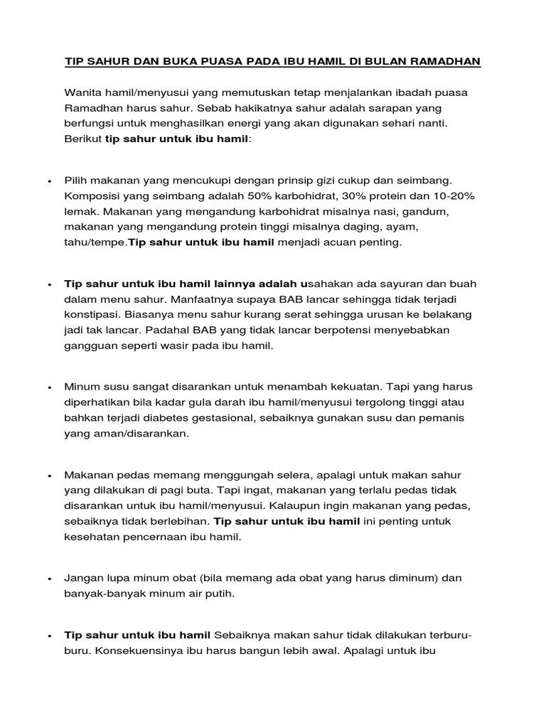 Tip Sahur Dan Buka Puasa Pada Ibu Hamil Di Bulan Ramadhan