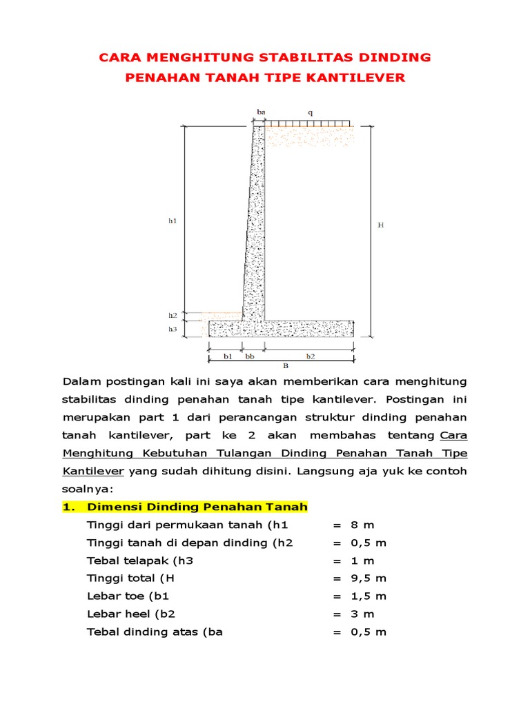 Contoh Perhitungan Struktur Dinding Penahan Tanah
