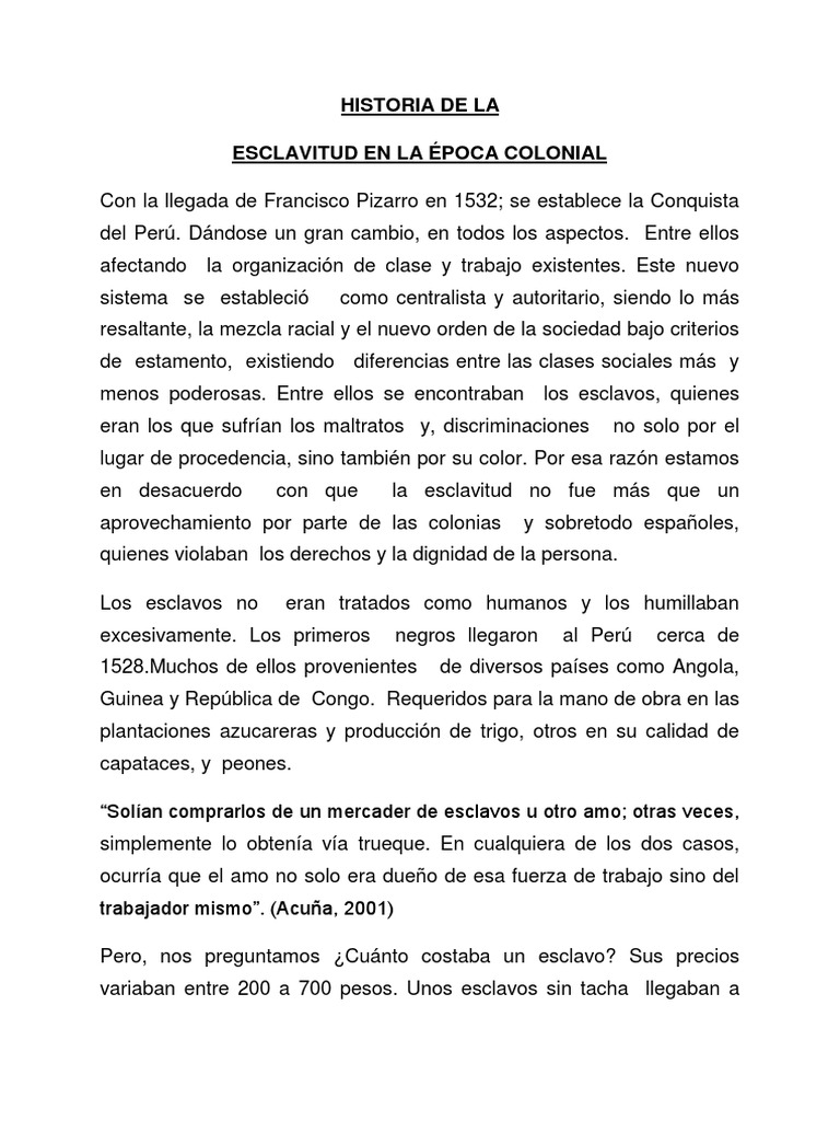 Historia de La Esclavitud en La Época Colonial | PDF | Abolicionismo ...