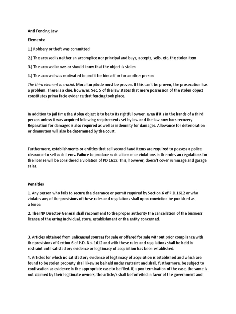 Anti Fencing Law PDF Theft Robbery