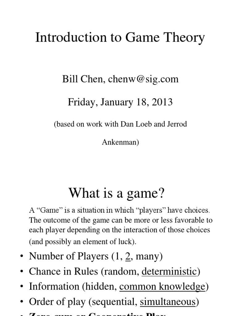 Introduction To Game Theory PDF Game Theory Betting In Poker