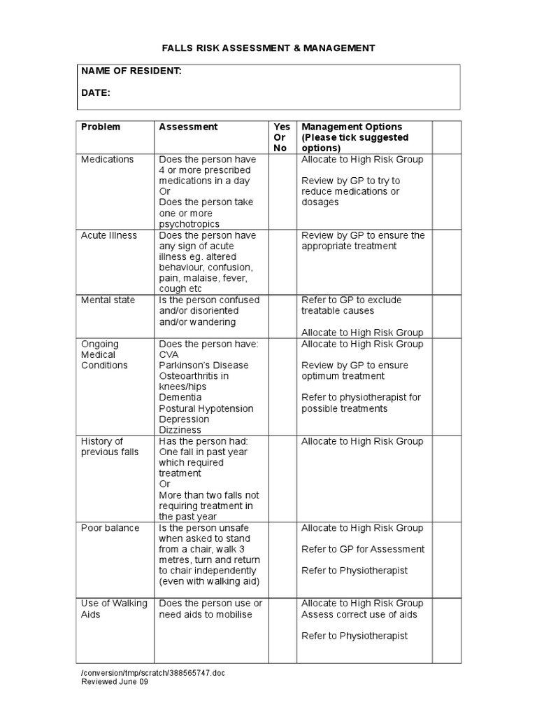 Falls Risk Assessment 09 PDF Urinary Incontinence Physical Therapy