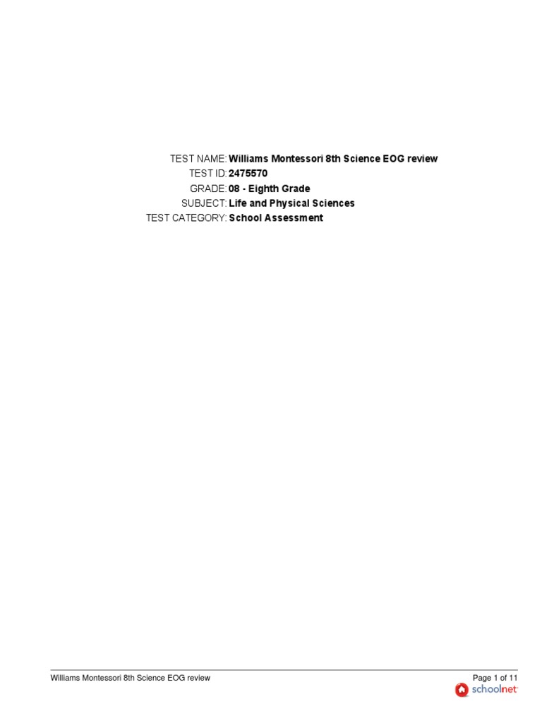 8th Science Eog Study Guide Pdf Water Chemical Substances