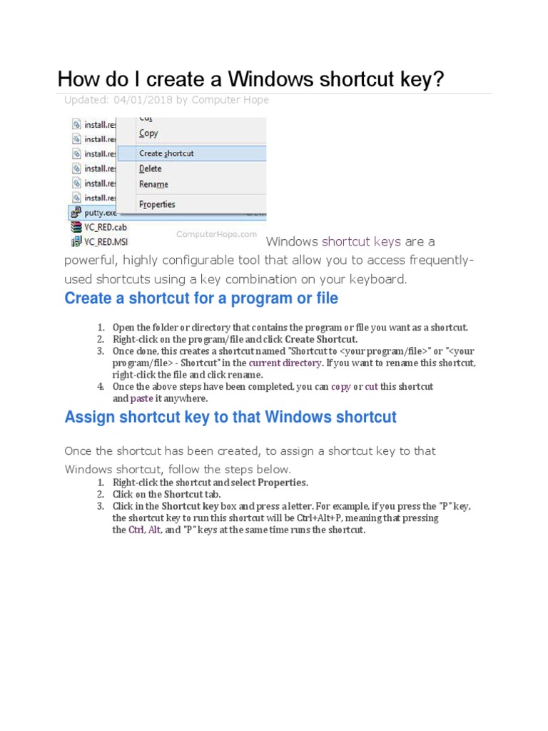 How Do I Create A Windows Shortcut Key | PDF
