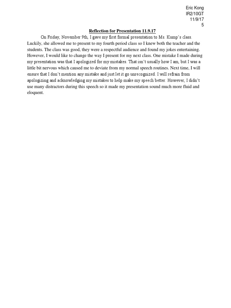 Presentation Reflection and Improvement Tips | PDF