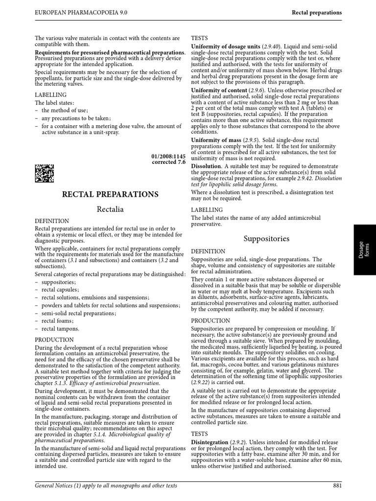 Rectal Preparations in Pharmacopoeia | PDF | Tablet (Pharmacy ...