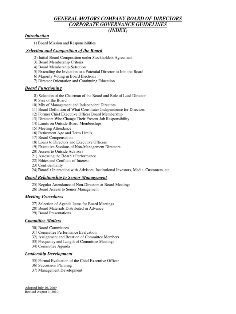 GM Corporate Governance Guidelines | PDF | Board Of Directors ...