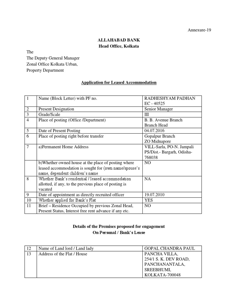 Accommodation application letter picture