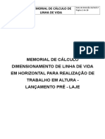 Memorial de Cálculo - Dimensionamento - Linha de Vida - Lançamento de Pré - Laje - Km 00 - Revisão 01