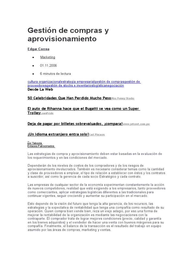 Estrategias en Compras y Aprovisionamiento | PDF | Obtención | Negociación