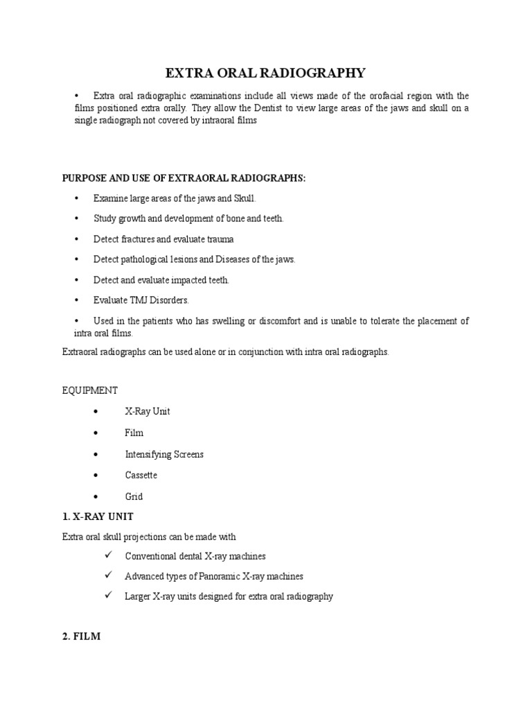 Extra Oral Radiography PDF Radiography X Ray