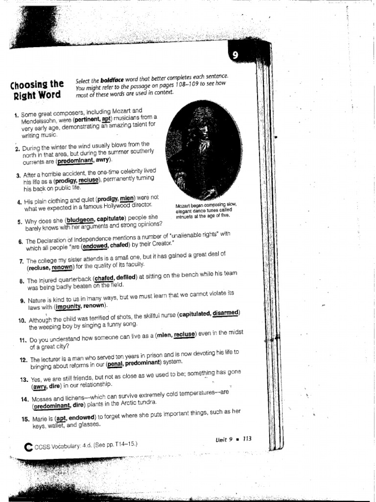 Vocabulary Workshop Level B Unit 9