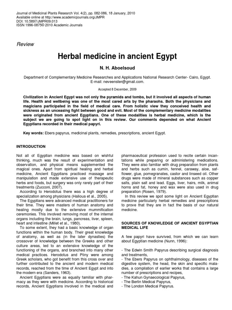 Herbal Medicine in Ancient Egypt Review PDF