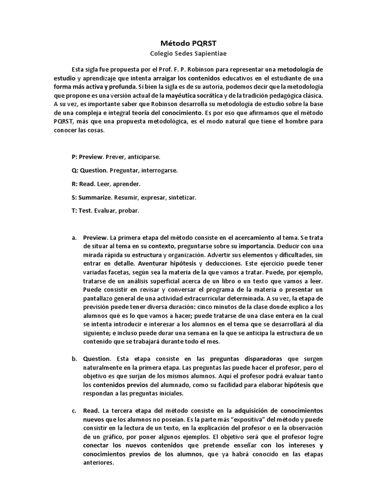 Método PQRST | Método científico | Lectura (proceso)