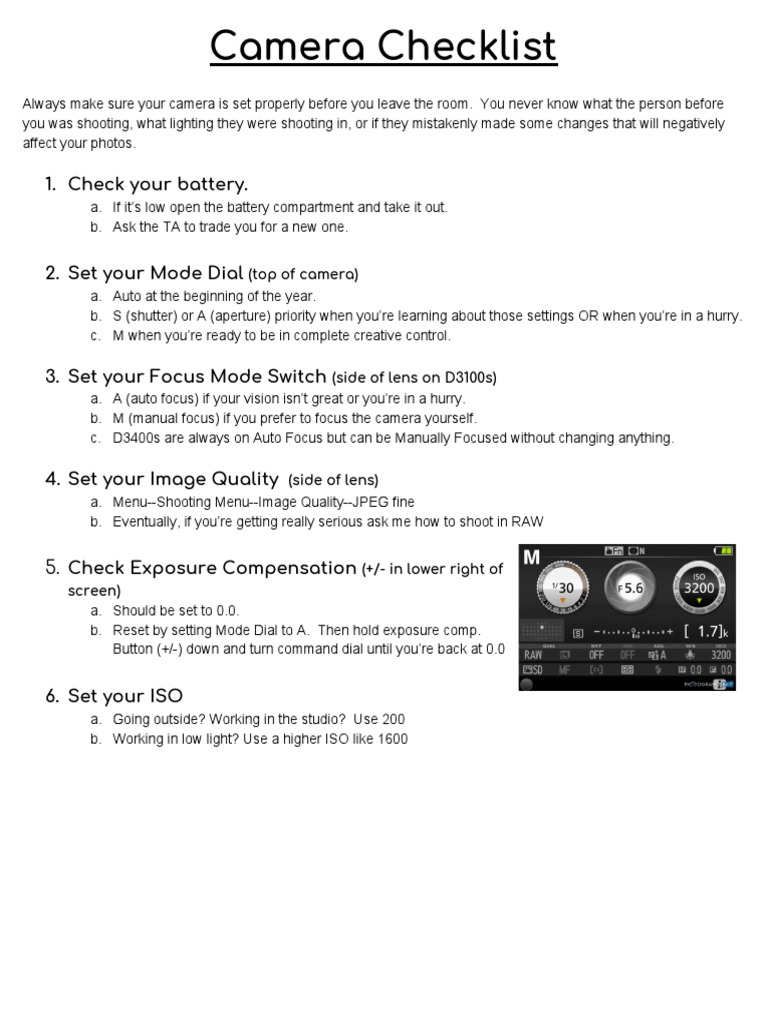 Camera Checklist PDF