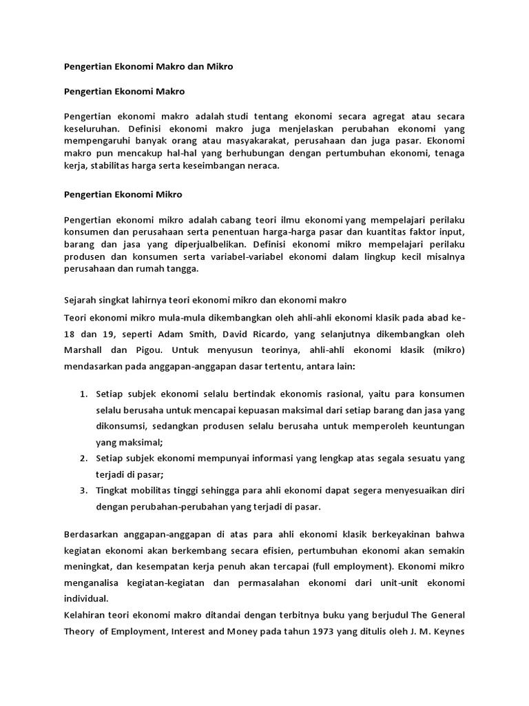 Pengertian Ekonomi Makro Dan Mikro Pdf