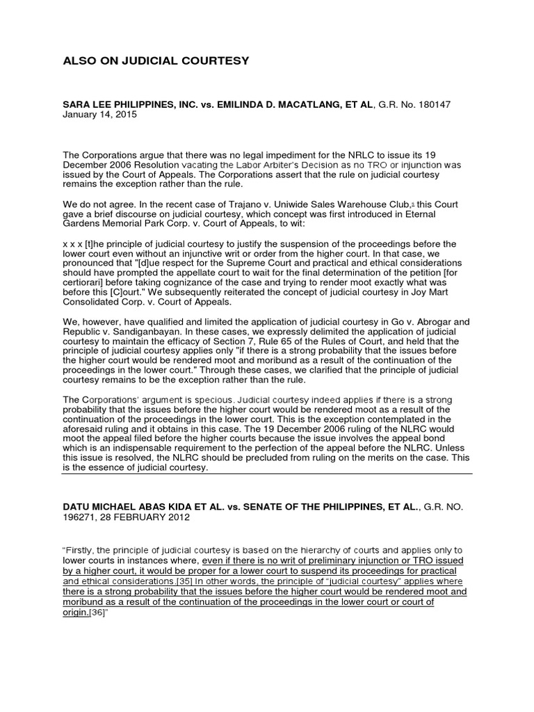 The Exception of Judicial Courtesy When Lower Courts Should Suspend Proceedings Out of Respect